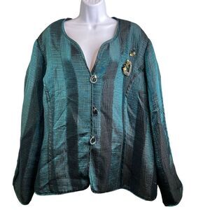 Moshita Couture Women's Iridescent Green Evening Jacket Size 24 Ornate Buttons‎